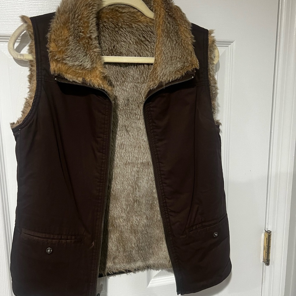 Reversible Brown Faux Fur Lined Vest size Small